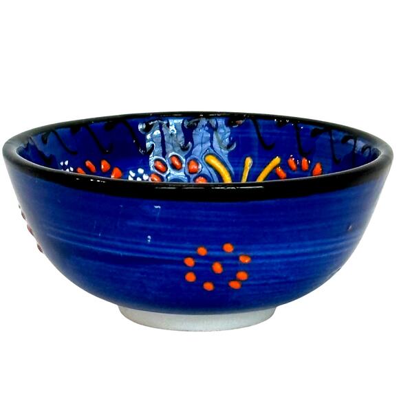 Turkish Handcrafted 3" Vibrant and Colorful Cobalt Blue Meze Dipping Bowl - Picture 3 of 4